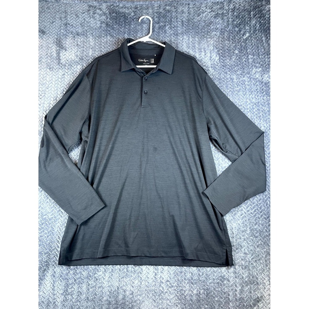 Walter Hagen Golf Polo Shirt Mens 2XL Charcoal Gray Textured Long Sleeve Popover